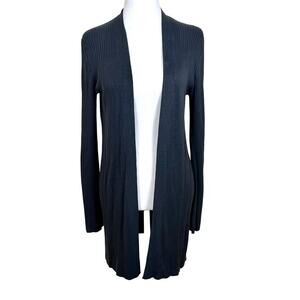 Eileen Fisher Charcoal Grey Ribbed Open Front Cardigan Small 100% Tencel EUC